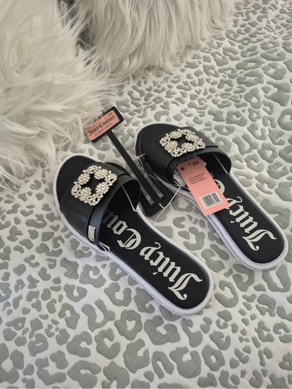 NWT-Juicy Couture Black With Diamond Embellished Slide Sandals 8M